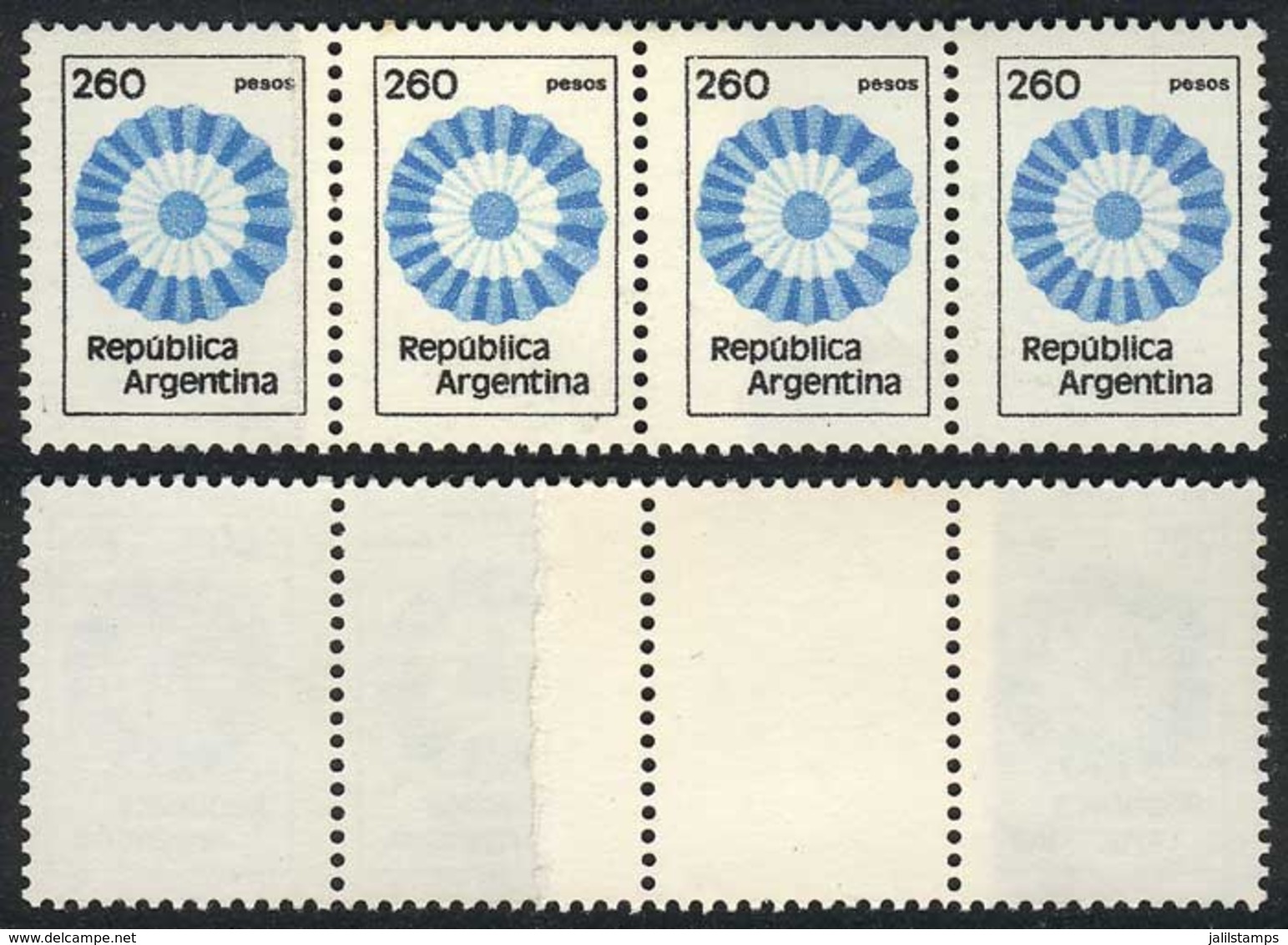 ARGENTINA: GJ.1864, 1979/82 $260 Cockade, Strip Of 4 With PAPER OVERLAP Variety, VF! - Sonstige & Ohne Zuordnung