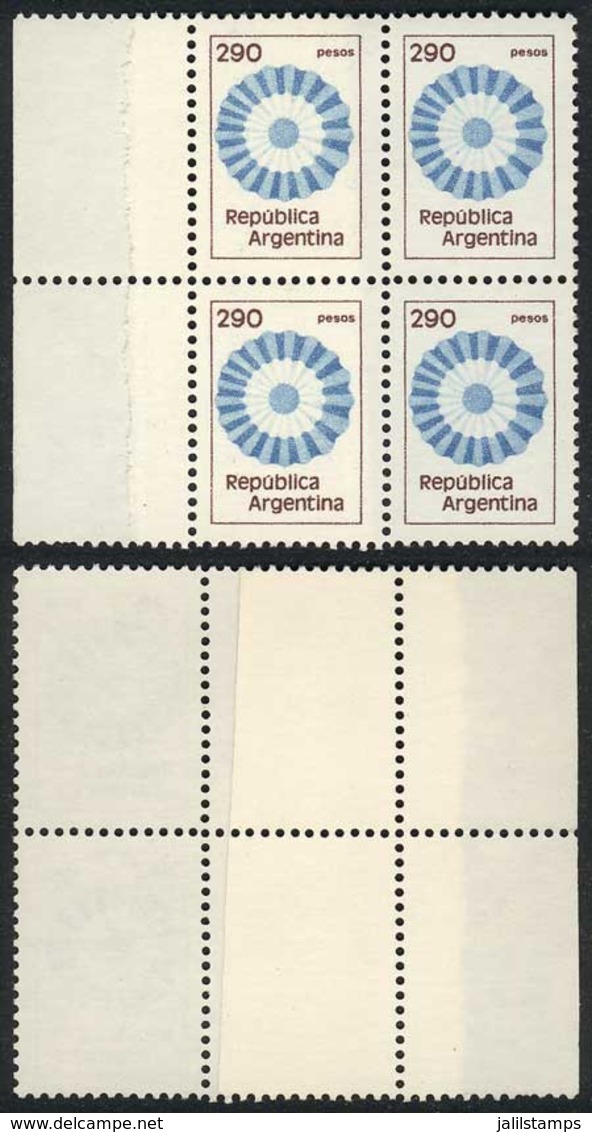 ARGENTINA: GJ.1865, 1979/82 $290 Cockade, Block Of 4 With PAPER OVERLAP Variety, VF - Autres & Non Classés