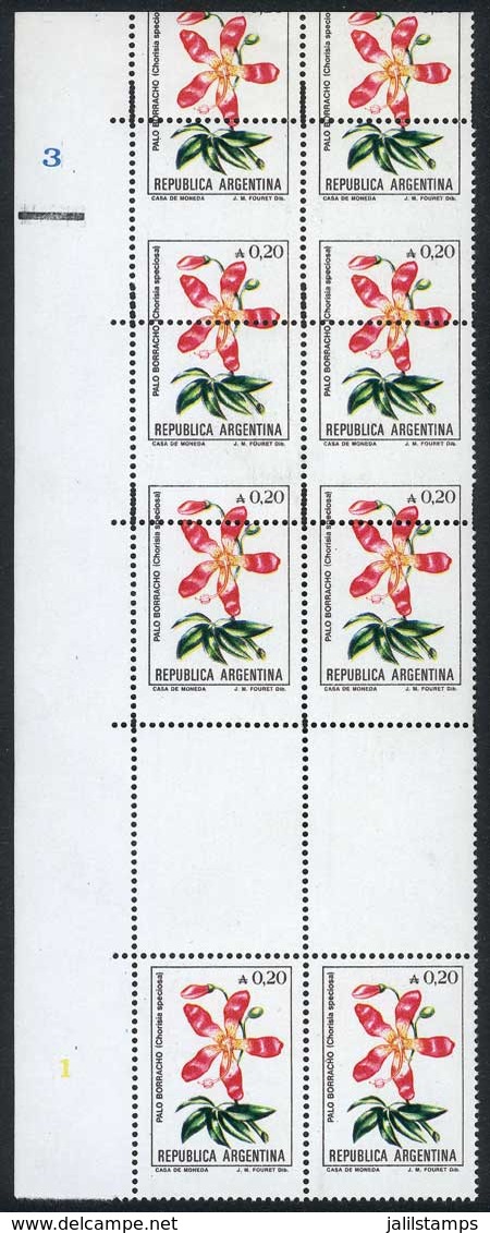 ARGENTINA: GJ.2216EN, 1985/91 20c. Flower Of Silk Floss Tree, Block Of 8 Stamps And 2 White GUTTERS, Superb, Extremely R - Other & Unclassified