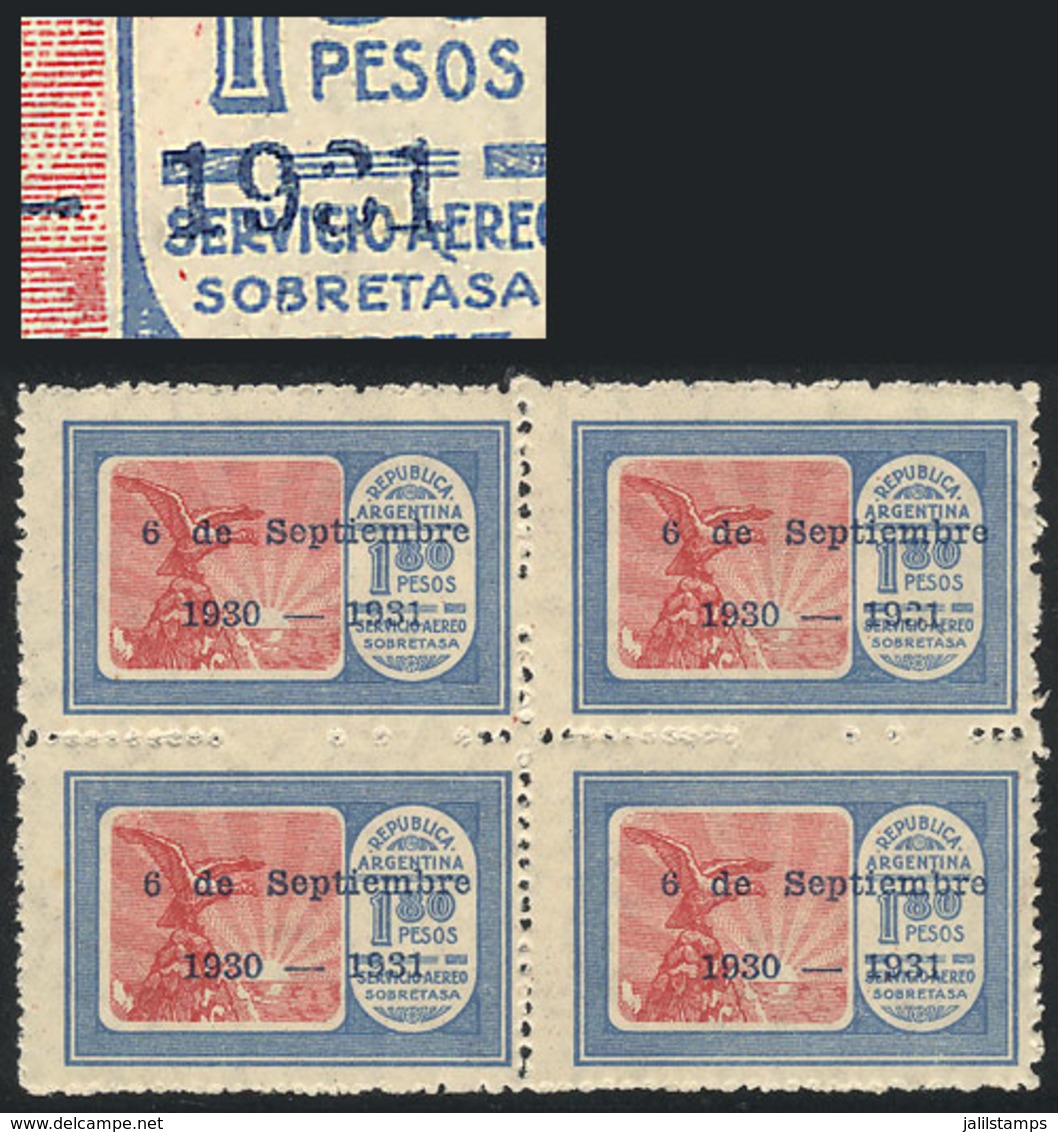 ARGENTINA: GJ.718, Block Of 4, One With Variety: "3" Of "1931" Incomplete, Very Fine, Value Of A Normal Block: US$135." - Sonstige & Ohne Zuordnung