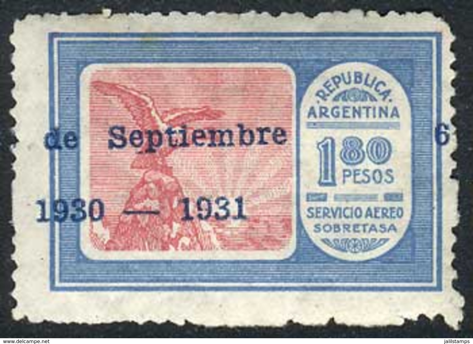 ARGENTINA: GJ.718, 1931 $1.80 First Anniversary Of The Revolution With Variety: Overprint With Leftward Shift, VF! - Other & Unclassified