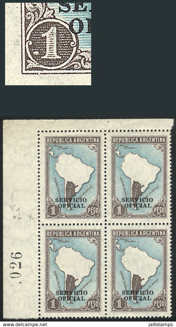 ARGENTINA: GJ.648, Corner Block Of 4, One With Variety: "1 With Period", Position 1, Excellent!" - Oficiales