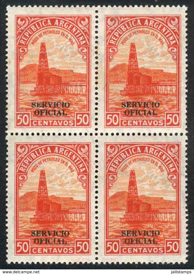 ARGENTINA: GJ.652, 50c. Petroleum/oil With Watermark Straight Rays, 11 Mm Overprint, Rare Mint Block Of 4, VF Quality! - Servizio