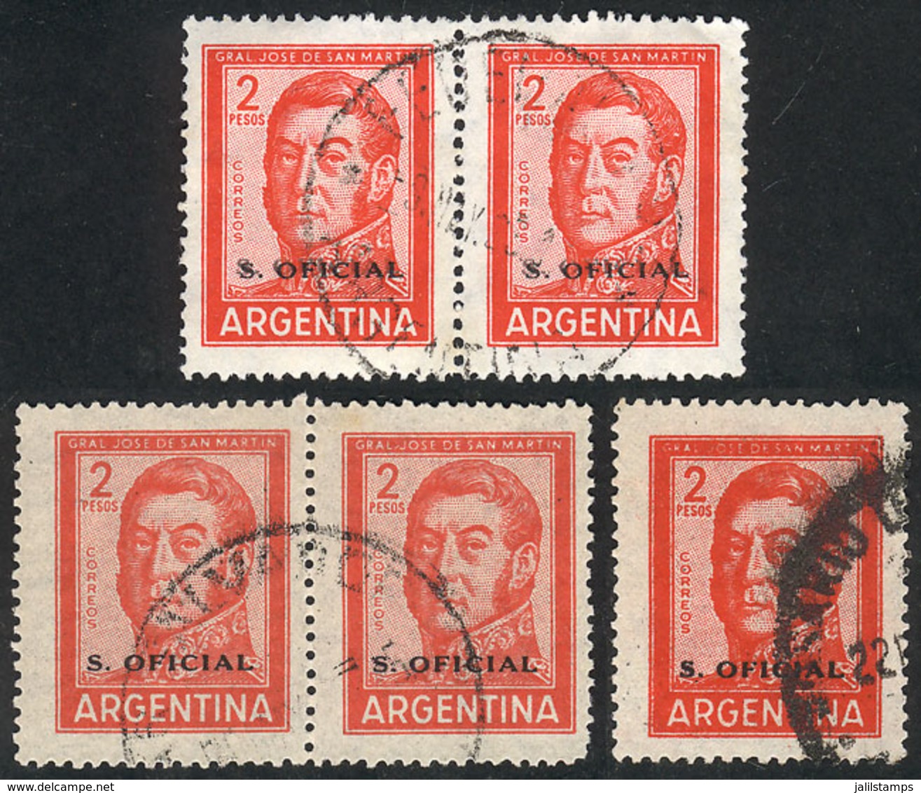 ARGENTINA: GJ.743a, 2P. San Martín With Variety: DOUBLE OVERPRINT, Extremely Rare In Used Condition. Along A Normal Pair - Officials