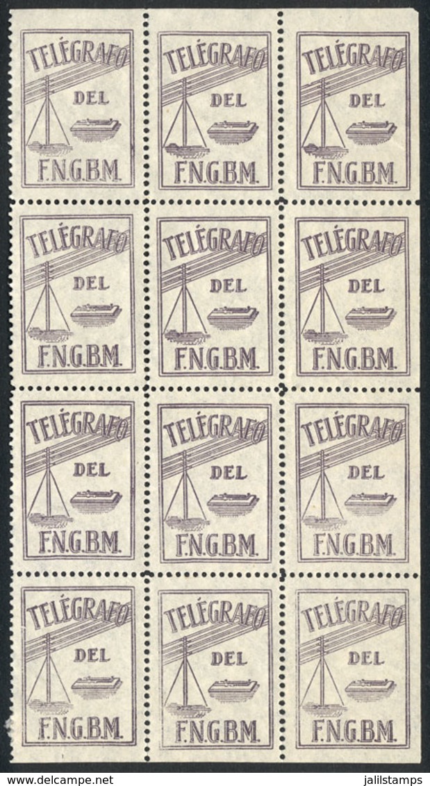 ARGENTINA: Seal For Telegrams Of The Telégrafo Del F.N.G.B.M., Beautiful Block Of 12, VF And Rare! - Telegraphenmarken