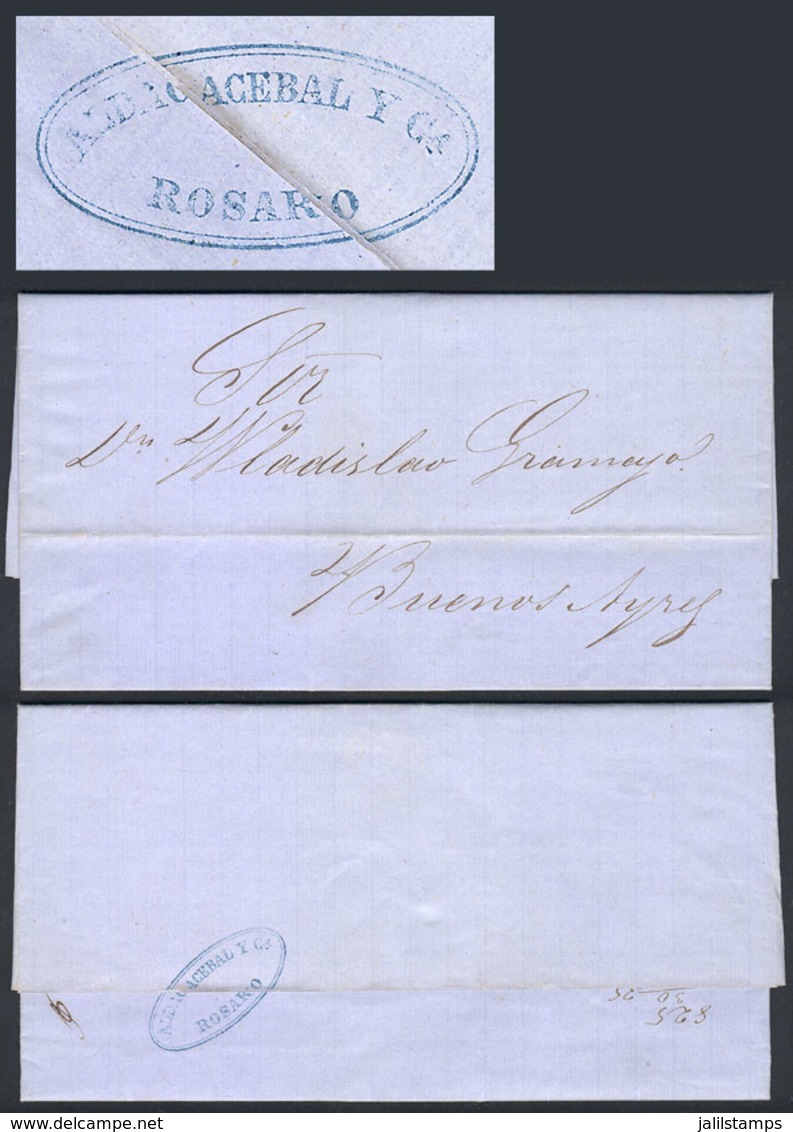 ARGENTINA: Entire Letter Sent From Rosario (sender Aldao Acebal) To Buenos Aires On 23/AP/1859, With Blue Backstamp "ALD - Autres & Non Classés