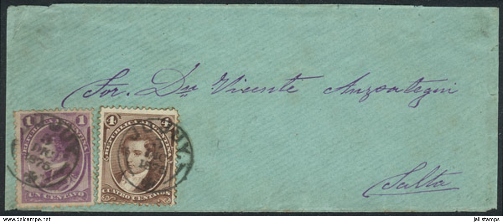 ARGENTINA: Small Green Cover Franked By GJ.35 + 36 (total 5c.), Datestamped JUJUY With Maltese Cross, Sent To Salta On 5 - Sonstige & Ohne Zuordnung