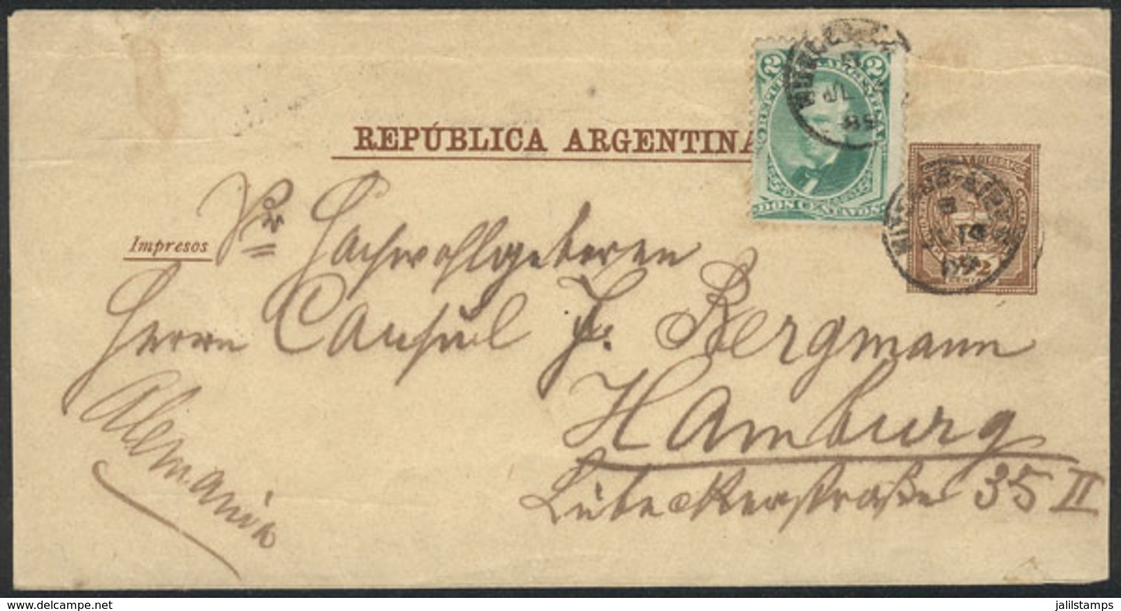 ARGENTINA: ½c. Wrapper + GJ.52 (total 2½c.), Sent From Buenos Aires To Germany On 14/JUL/1889, VF Quality! - Altri & Non Classificati