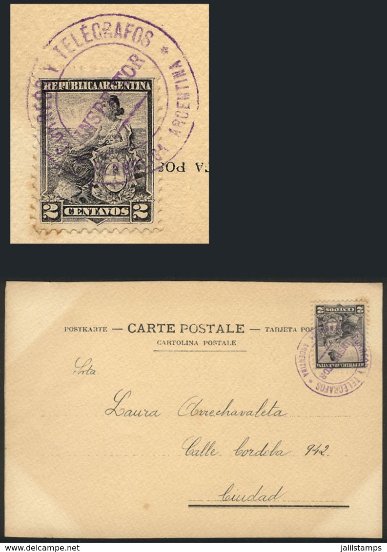 ARGENTINA: Circa 1903, Postcard Used In Buenos Aires Franked With 2c. Seated Liberty, With An Extremely Rare Violet Post - Otros & Sin Clasificación