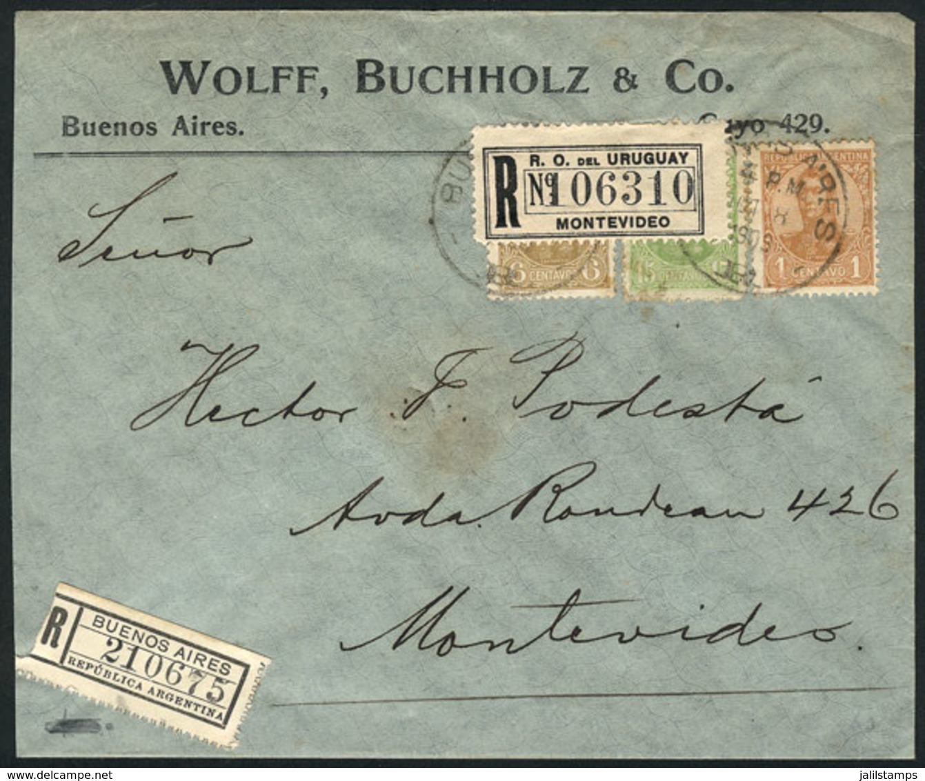 ARGENTINA: Registered Cover Sent From Buenos Aires To Uruguay On 8/OC/1909, With Nice Postage Of San Martín In Oval Stam - Sonstige & Ohne Zuordnung