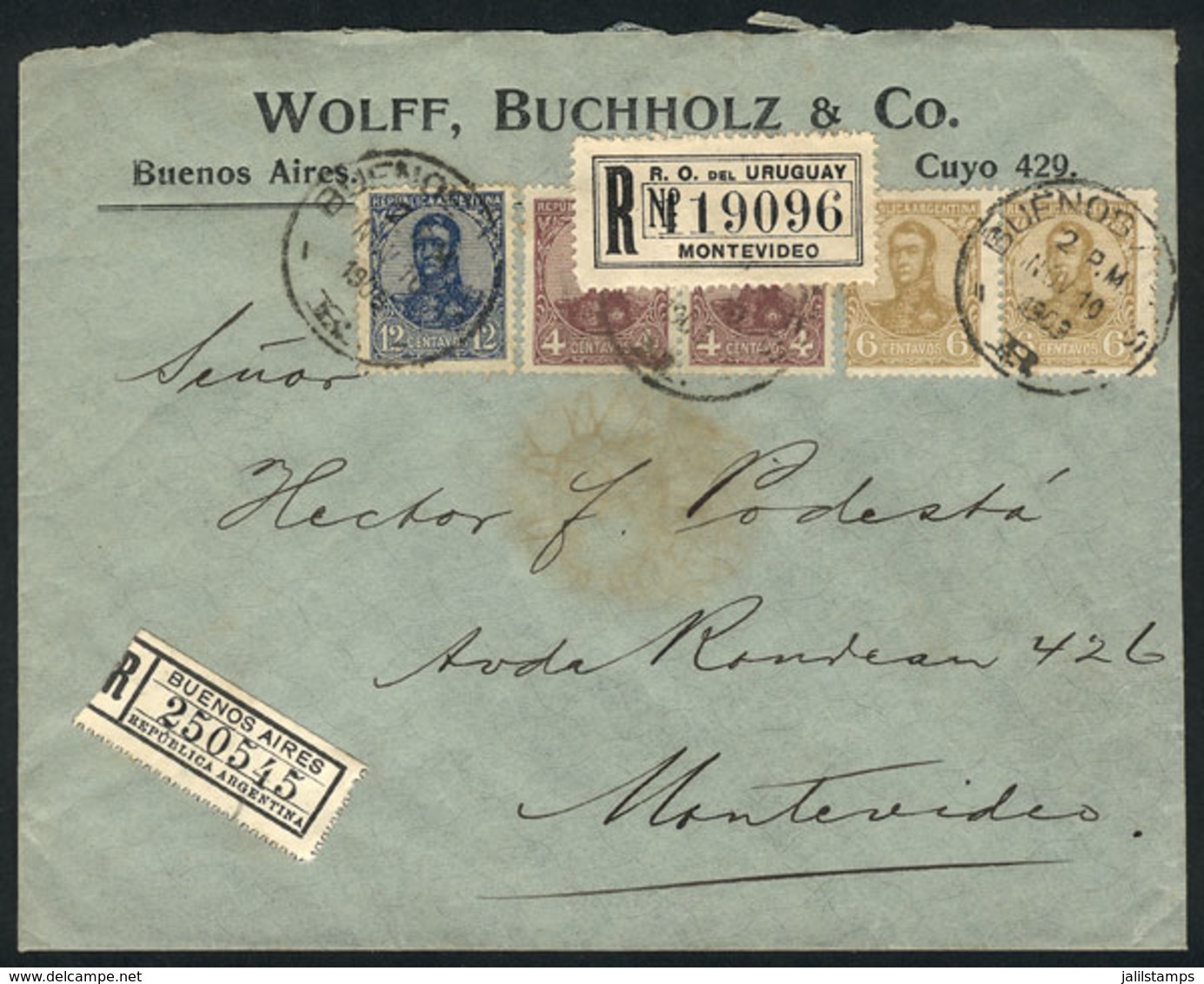 ARGENTINA: Registered Cover Franked With "San Martín In Oval" Stamps Of 12c. + Pairs Of 4c. And 6c. (total 32c.), Sent F - Sonstige & Ohne Zuordnung