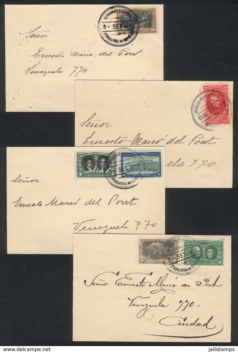 ARGENTINA: 4 Covers Franked With Stamps Of The Centenary Issue, Used In Buenos Aires Between 6 And 8 September 1910, Wit - Other & Unclassified