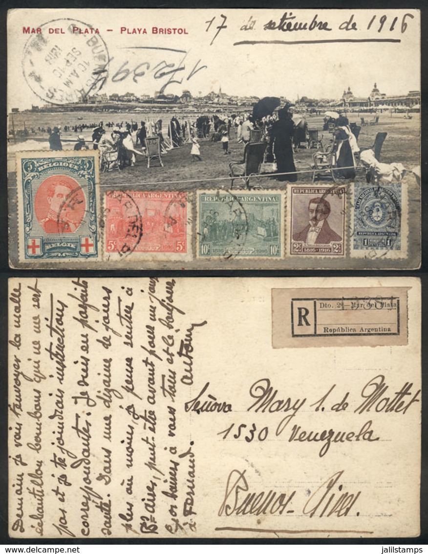 ARGENTINA: Beautiful PC With View Of Bristol Beach, Franked With Postage Stamps + A Belgium 5c. Stamp + 1c. Stamp Of POS - Andere & Zonder Classificatie