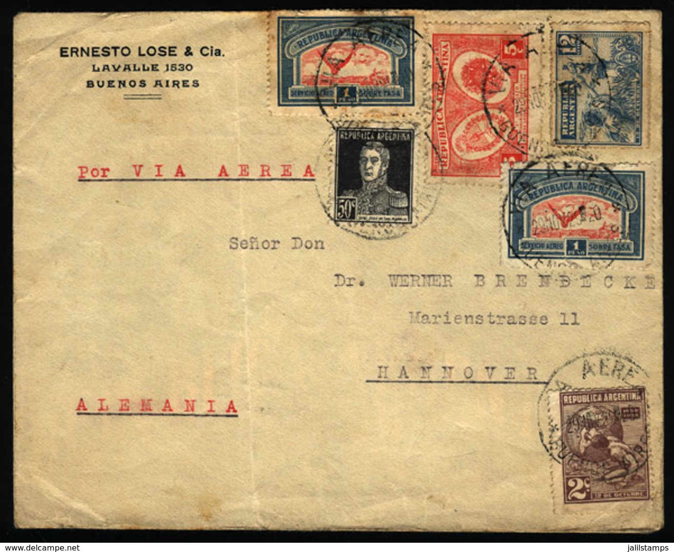 ARGENTINA: Airmail Cover Sent From Buenos Aires To Germany On 29/NO/1929 By Air France (transit Backstamp Of Paris 9/DE) - Sonstige & Ohne Zuordnung