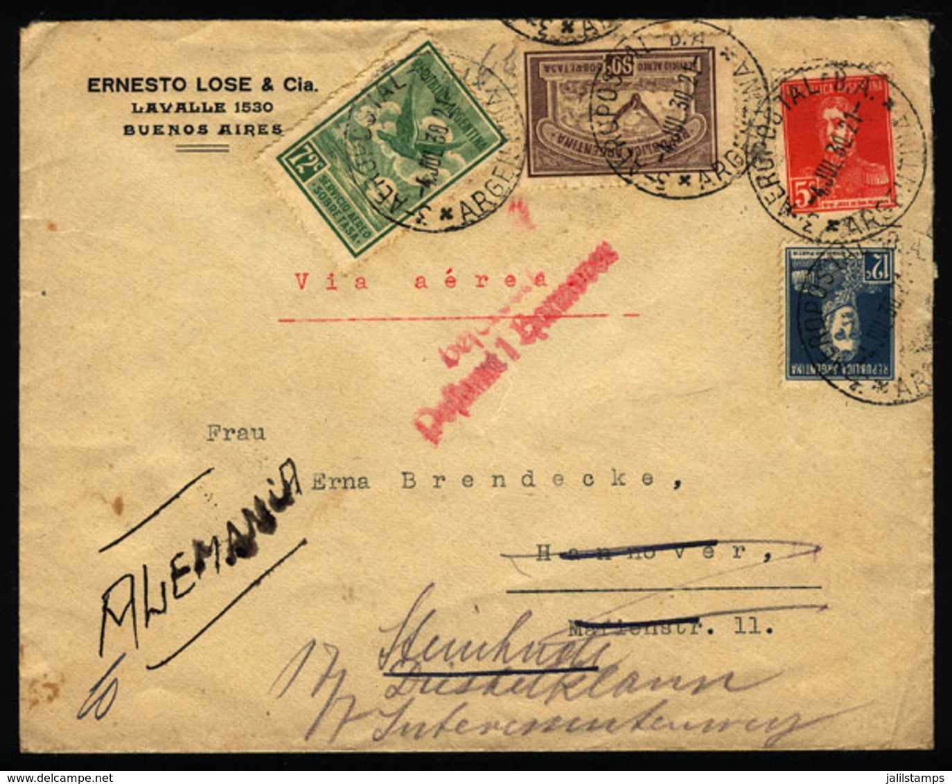 ARGENTINA: Airmail Cover Sent From Buenos Aires To Germany On 4/JUL/1930 By Air France (with Transit Backstamp Of Paris  - Other & Unclassified