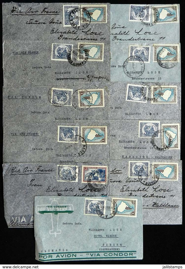 ARGENTINA: 11 Airmail Covers Sent To Germany In 1937, 10 Franked With 1.15P. And The Other One With 2.15P., VF General Q - Other & Unclassified