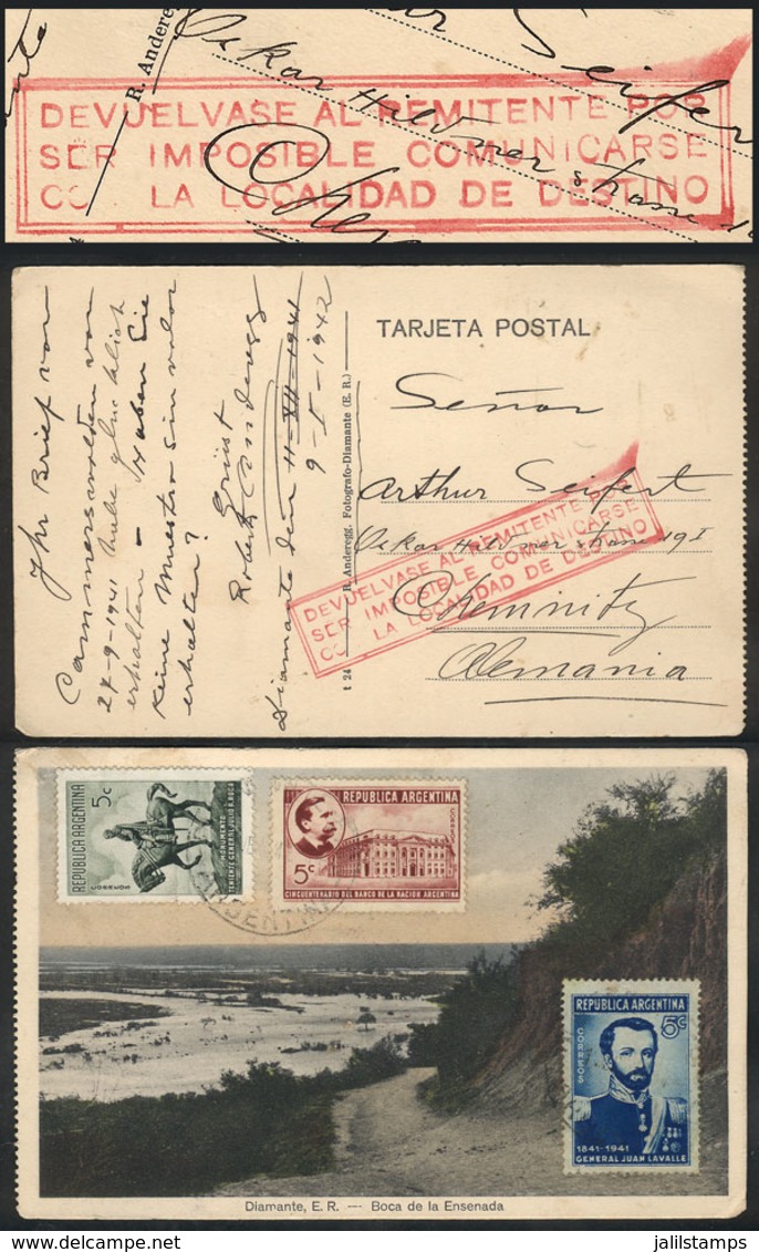 ARGENTINA: Postcard Sent From Diamante To Germany On 9/JA/1942, Returned By The Mail (it Arrived At Buenos Aires) With T - Sonstige & Ohne Zuordnung