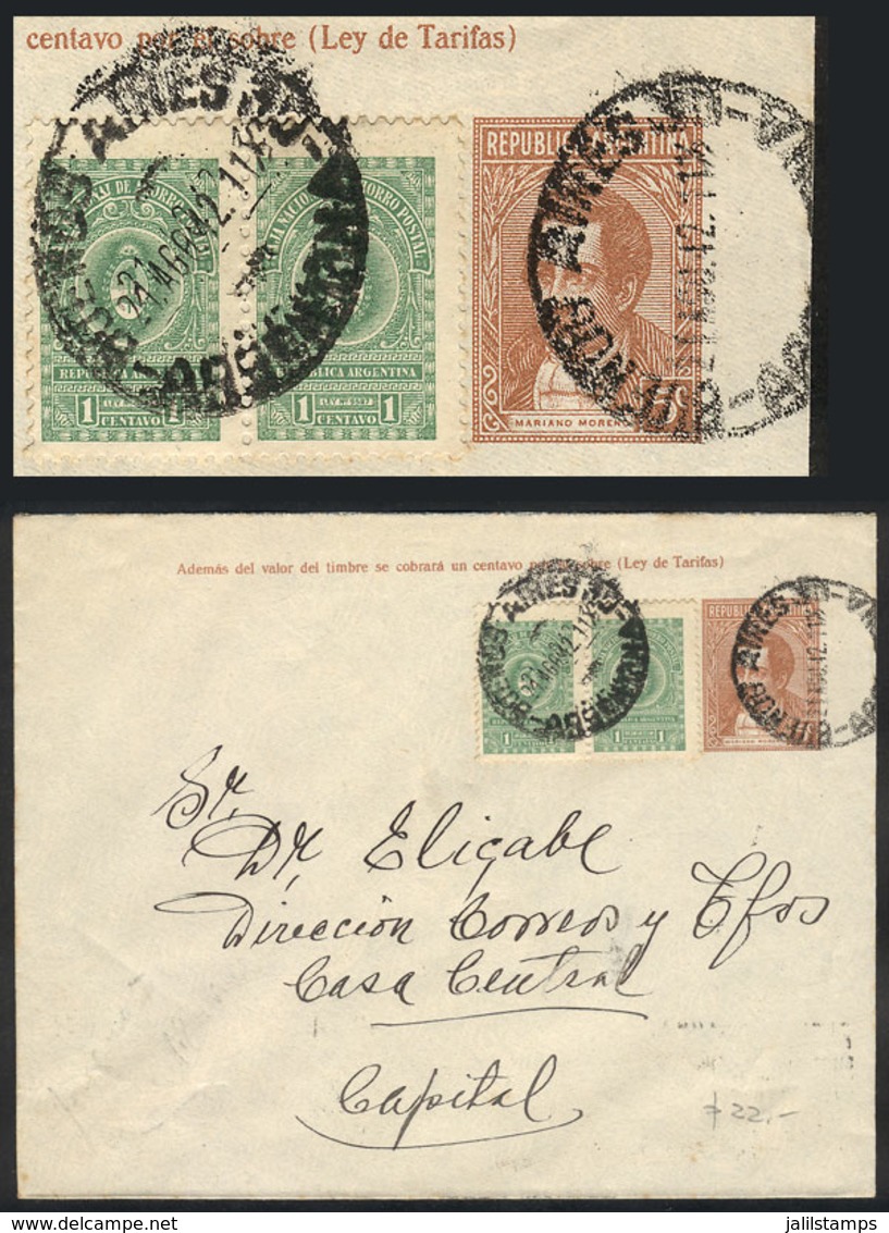 ARGENTINA: 5c. Moreno Stationery Envelope + Pair Of POSTAL SAVINGS Stamps Of 1c. (not Valid For Postage), Used In Buenos - Otros & Sin Clasificación