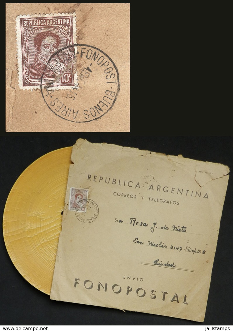 ARGENTINA: Rare FONOPOST: Cover (with Fonopost Record Included) Used In Buenos Aires On 4/JA/1944, Franked With 10c. And - Sonstige & Ohne Zuordnung