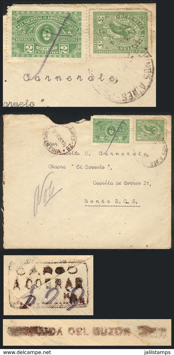 ARGENTINA: Cover Sent From Buenos Aires To Monte On 12/MAR/1945, Franked With Postage Stamp Of 3c. + POSTAL SAVINGS BANK - Other & Unclassified