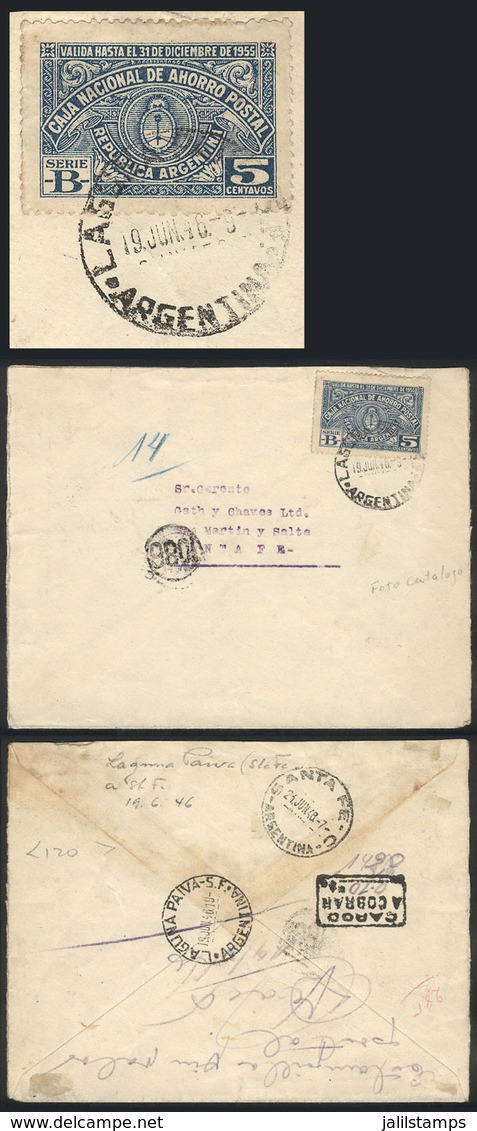 ARGENTINA: Cover Sent From Laguna Paiva (Santa Fe) To Santa Fe On 19/JUN/1946, Franked With POSTAL SAVINGS BANK Stamp Of - Other & Unclassified