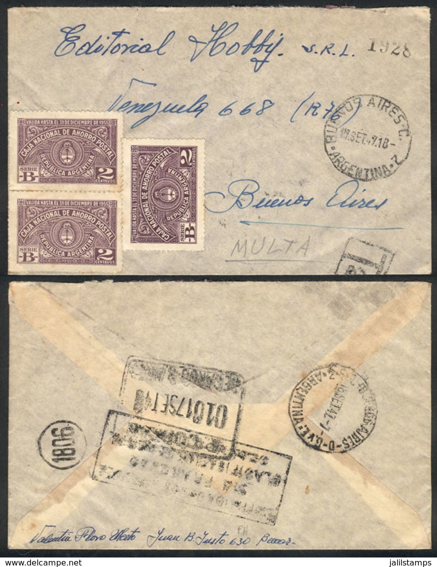 ARGENTINA: Cover Sent From Beccar To Buenos Aires On 18/SE/1947 Franked With 3 Stamps Of 2c. POSTAL SAVINGS BANK, Which  - Other & Unclassified