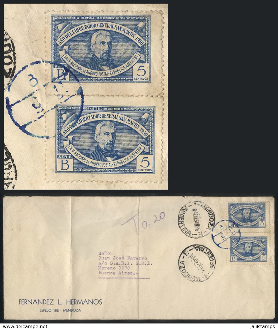 ARGENTINA: Cover Sent From Mendoza To Buenos Aires On 4/JA/1950, Franked 10c. Using POSTAL SAVING Stamps That Had No Pos - Other & Unclassified
