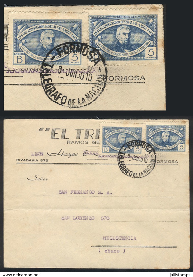 ARGENTINA: Cover Sent From Formosa To Resistencia On 8/JUN/1950, Franked With 2 POSTAL SAVINGS BANK Stamps Of 5c., Altho - Other & Unclassified