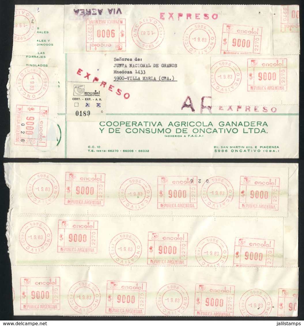 ARGENTINA: Express Cover With AR Sent From Oncativo To Villa María On 1/SE/1983 With HYPERINFLATION Postage Of $126,000  - Otros & Sin Clasificación