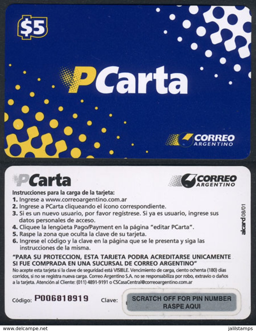 ARGENTINA: PCarta, Unused Card Of $5, For Sending Email Letters, Excellent Quality, Very Rare! - Otros & Sin Clasificación