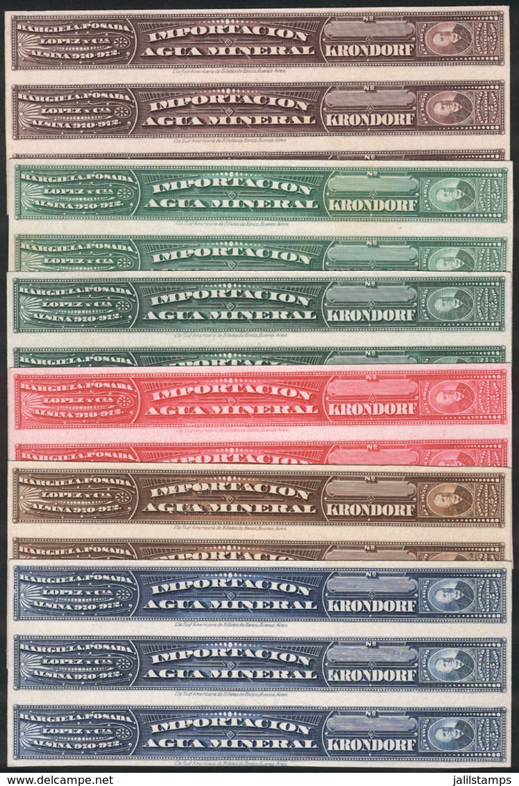 ARGENTINA: Health Tax 1939, Importation Of Krondorf Mineral Water, Spectacular Lot Of TRIAL COLOR PROOFS Printed On Card - Otros & Sin Clasificación