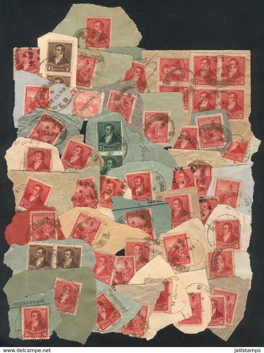 ARGENTINA: Large Number Of Fragments Of Old Stamps, All With The Very Rare OVAL Cancel Of URDINARRAIN (Entre Rios), VF Q - Otros & Sin Clasificación