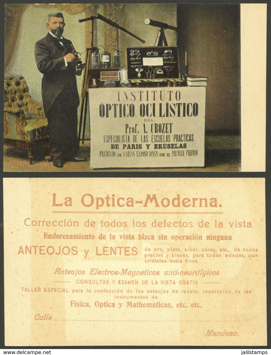 ARGENTINA: Optical Institute Of Prof. A. Crozet, Spectacular Advertising Card Of Early 1900s, VF Quality, Rare! - Argentina