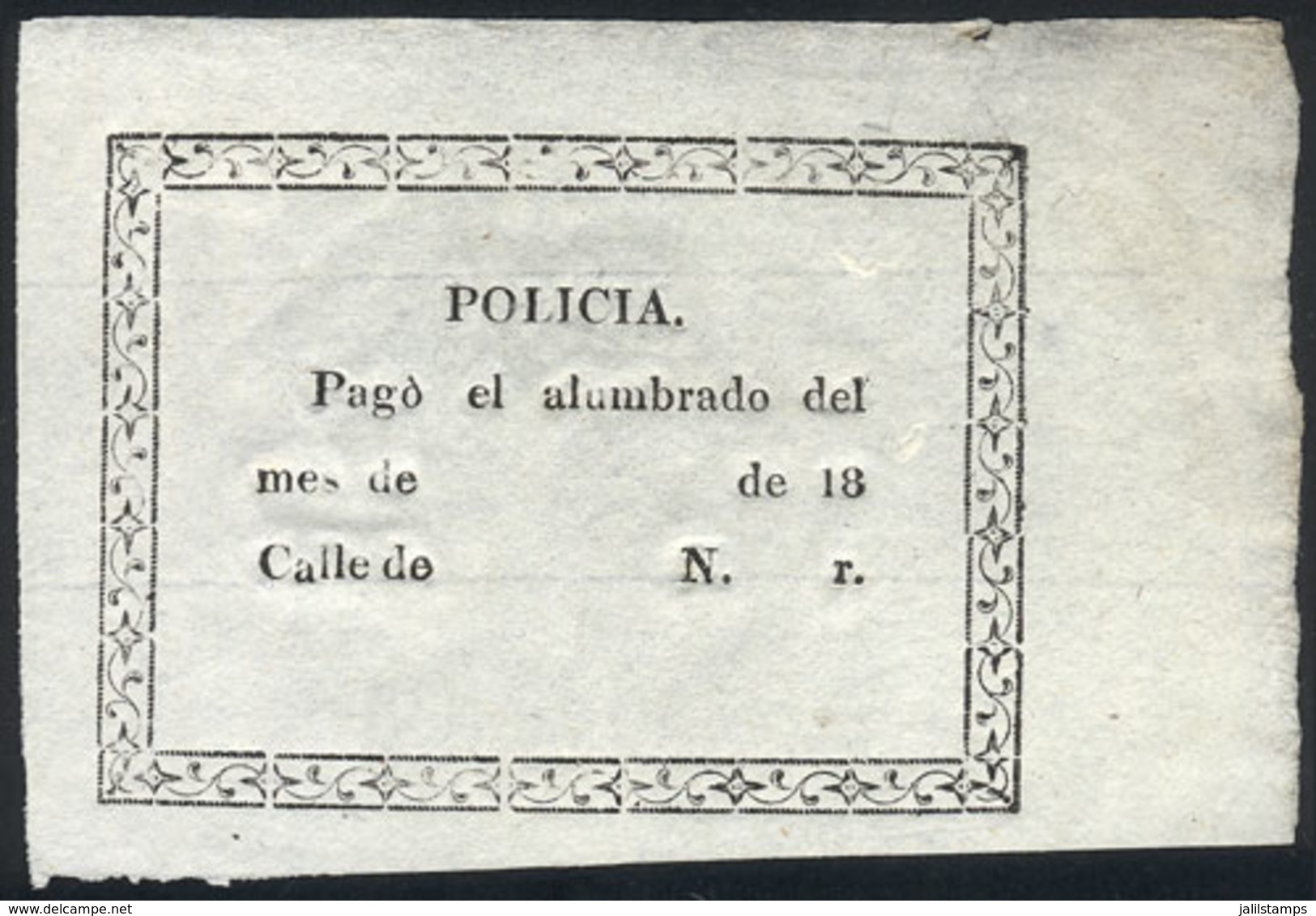 ARGENTINA: Circa 1800, Police Receipt For Payment Of STREET LIGHTING (in Buenos Aires City), Unused, Genuine Of The Peri - Other & Unclassified
