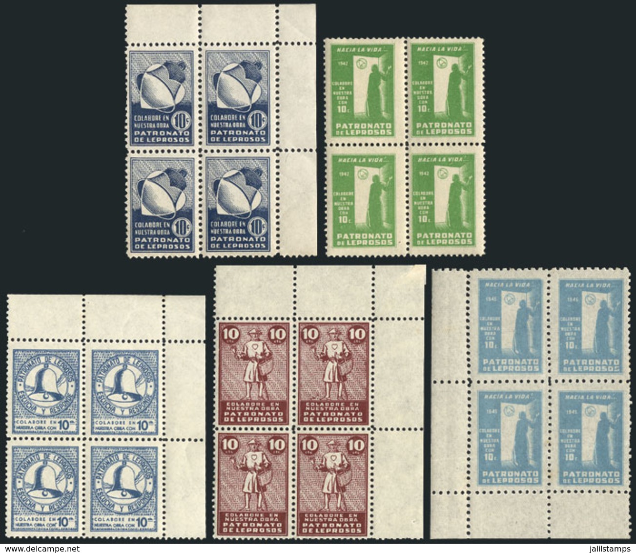 ARGENTINA: LEPROSY: Institute For The Lepers, 5 Different Blocks Of 4, MNH, Very Fine Quality! - Other & Unclassified