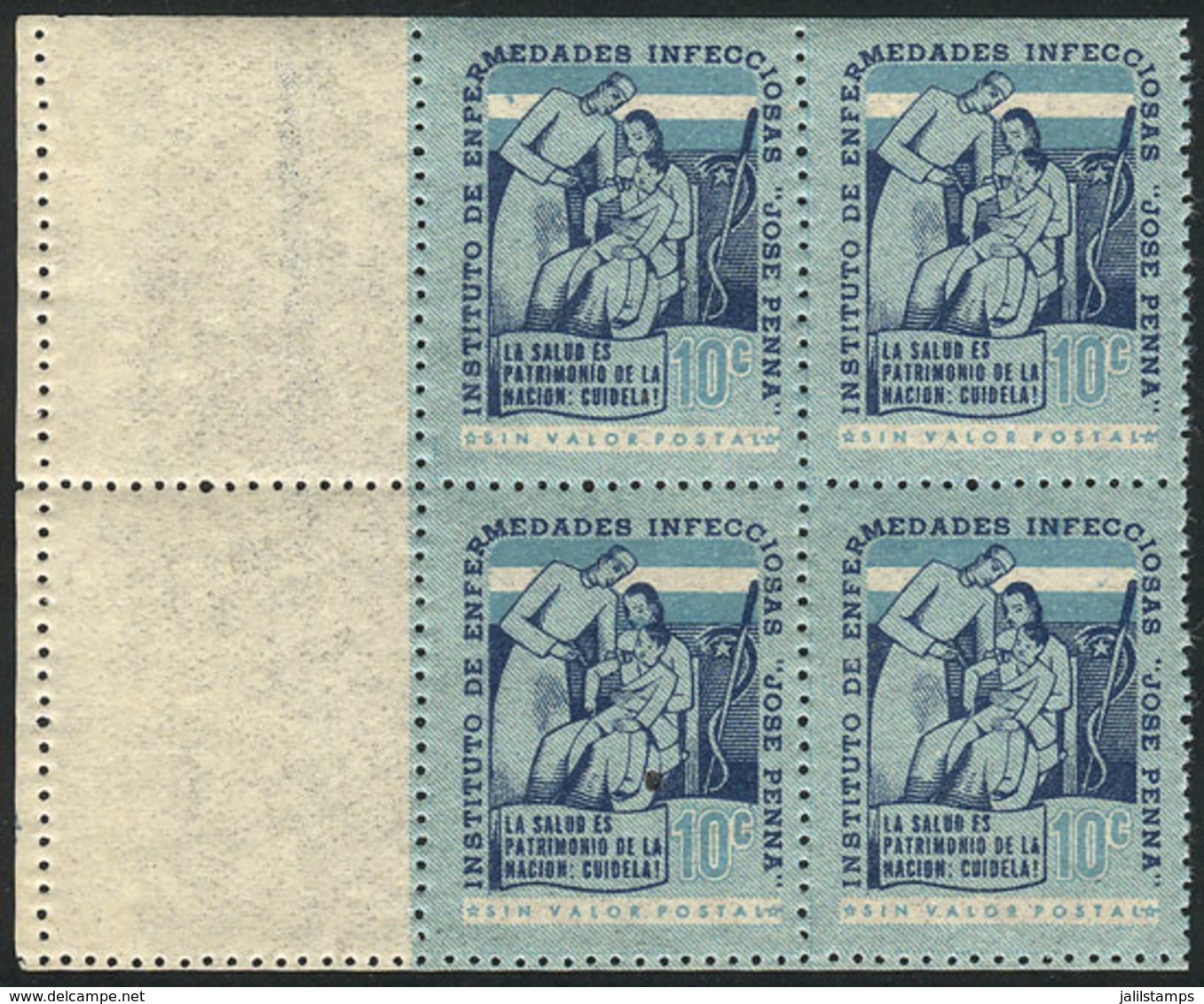 ARGENTINA: Institute Of Infectious Diseases José Penna, 10c. Cinderella, Block Of 4 WITH LABELS At Left, MNH, Excellent  - Other & Unclassified