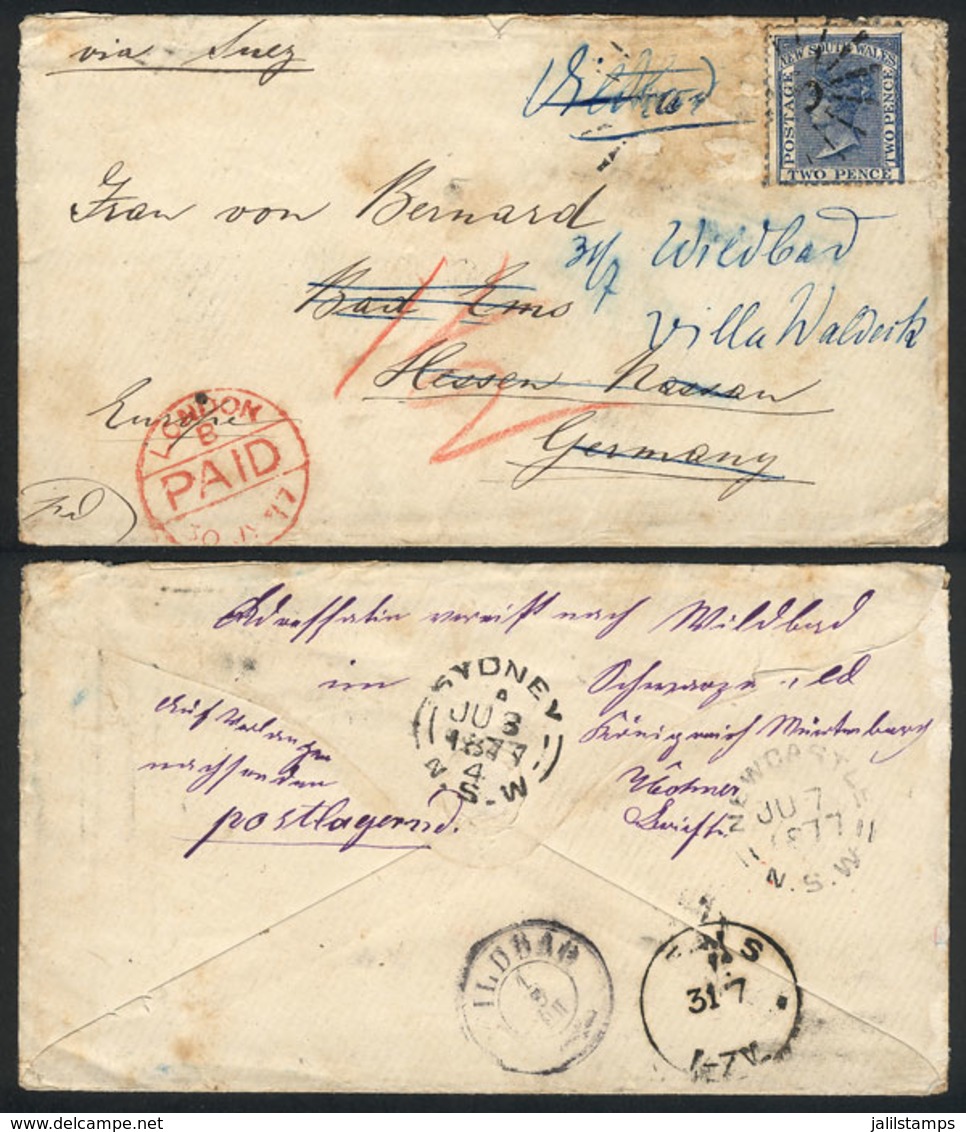 AUSTRALIA: Cover Sent From NEWCASTLE To Bad Ems (Germany) On 7/JUN/1877, Franked With 2p. With "55" Numeral Cancel (the  - Covers & Documents