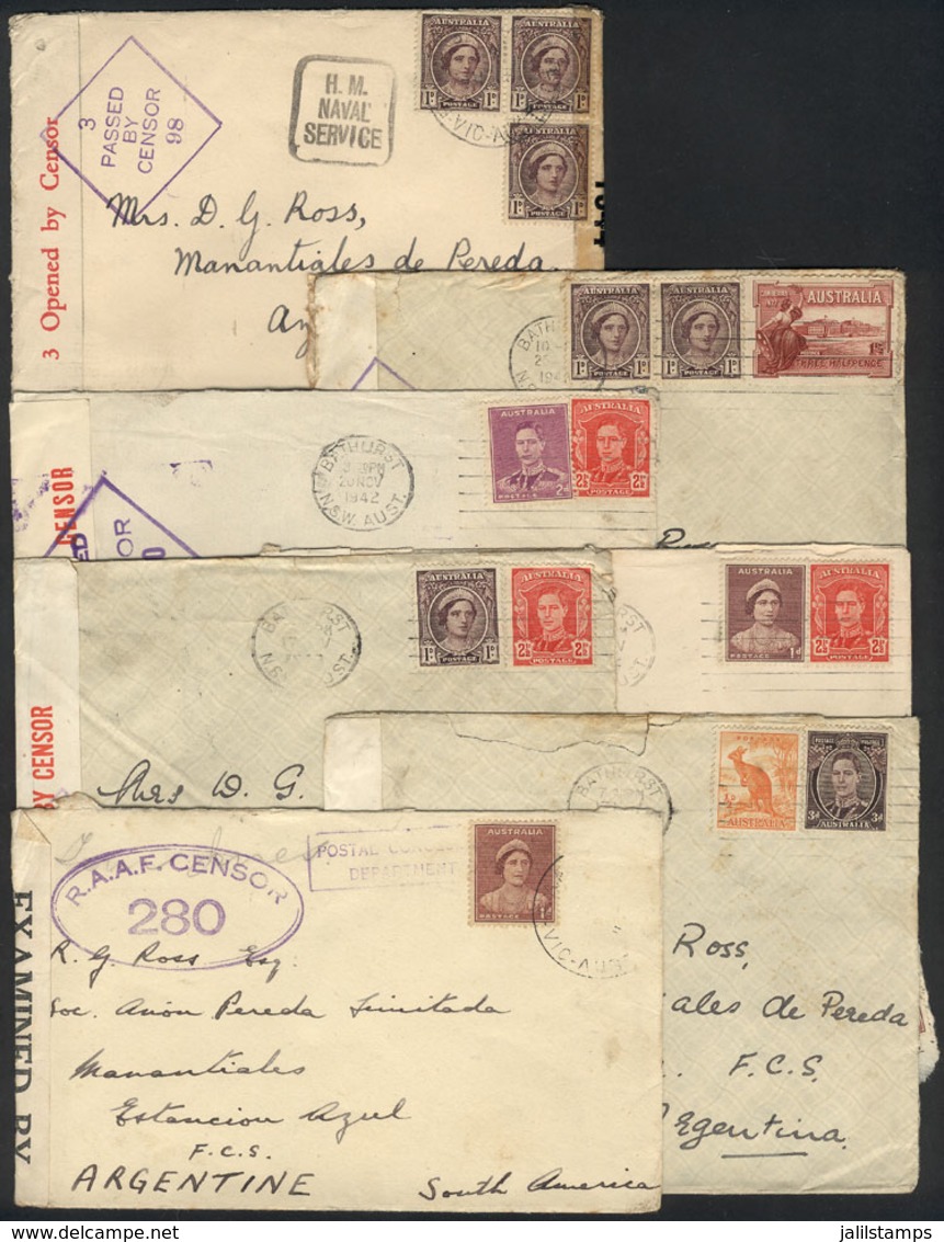 AUSTRALIA: Group Of 7 Covers Sent To Argentina In 1942/3 With Nice Postages And Interesting CENSOR Marks, One Missing On - Otros & Sin Clasificación