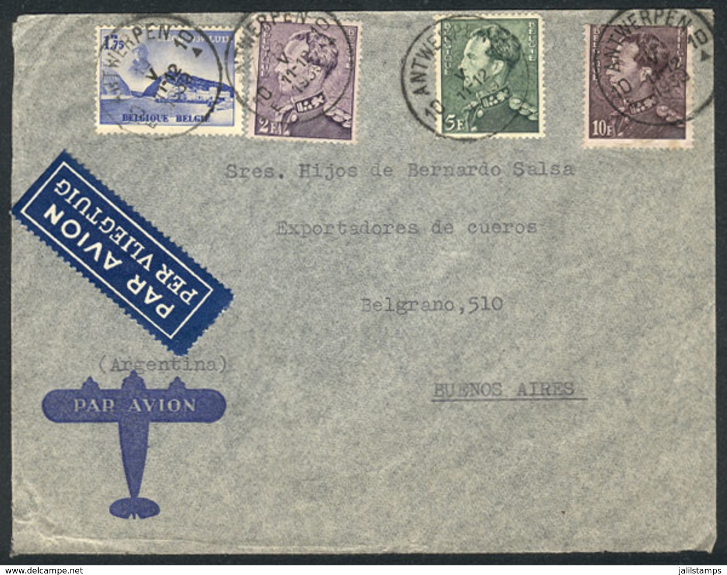 BELGIUM: Airmail Cover Sent From Antwerpen To Argentina On 11/DE/1939, With Nice Postage Of Fr. 18.75, VF Quality! - Sonstige & Ohne Zuordnung