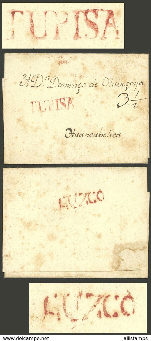 BOLIVIA: Circa 1790, Folded Cover Sent To Huancavelica, With "3½" Rating In Pen Along Red TUPISA Mark (32 X 8.5 Mm) Very - Bolivië