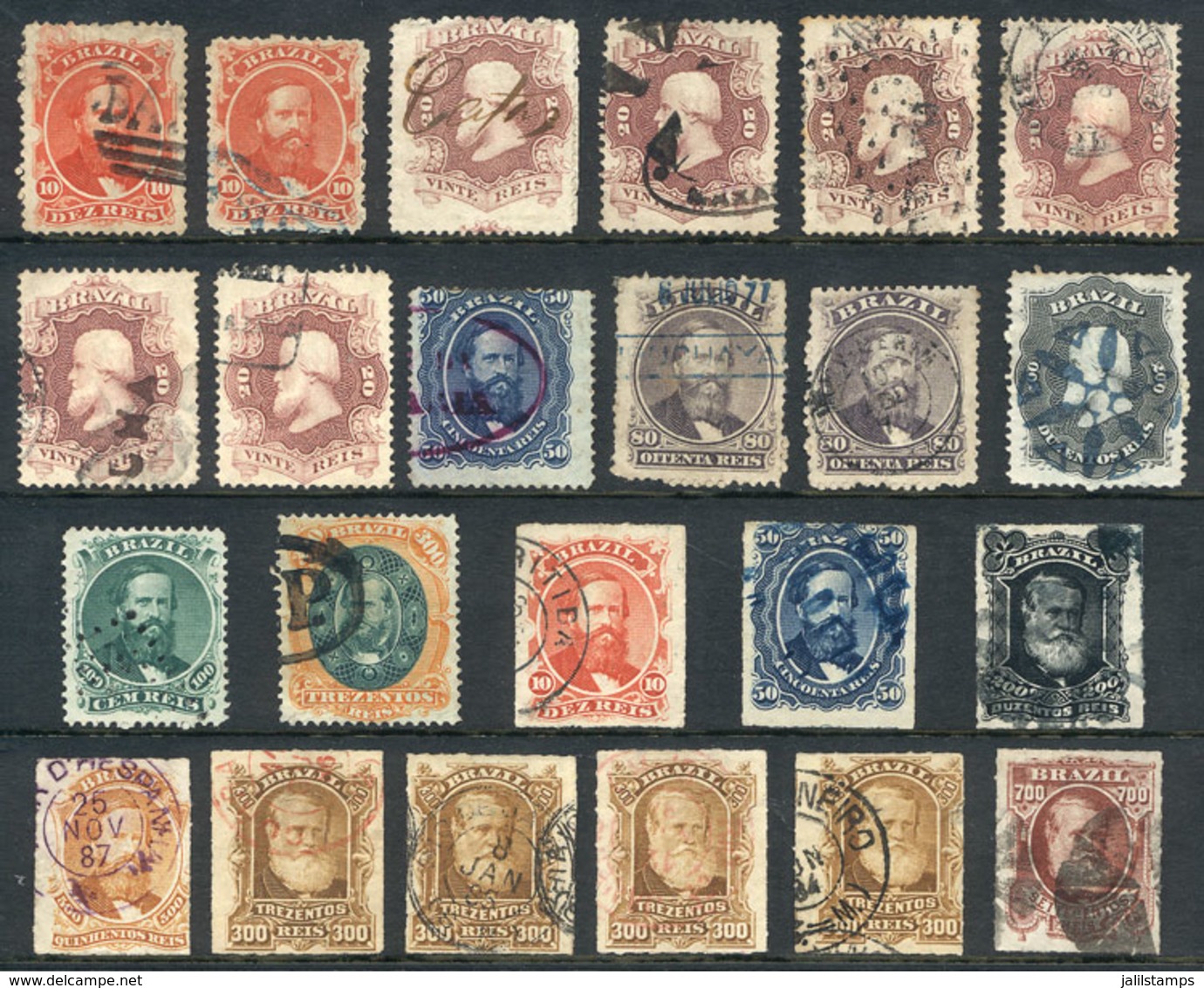 BRAZIL: Sc.53 + Other Values, Lot Of Old Used Stamps, Many With Rare And Interesting Cancels, Very Fine Quality, I Estim - Andere & Zonder Classificatie