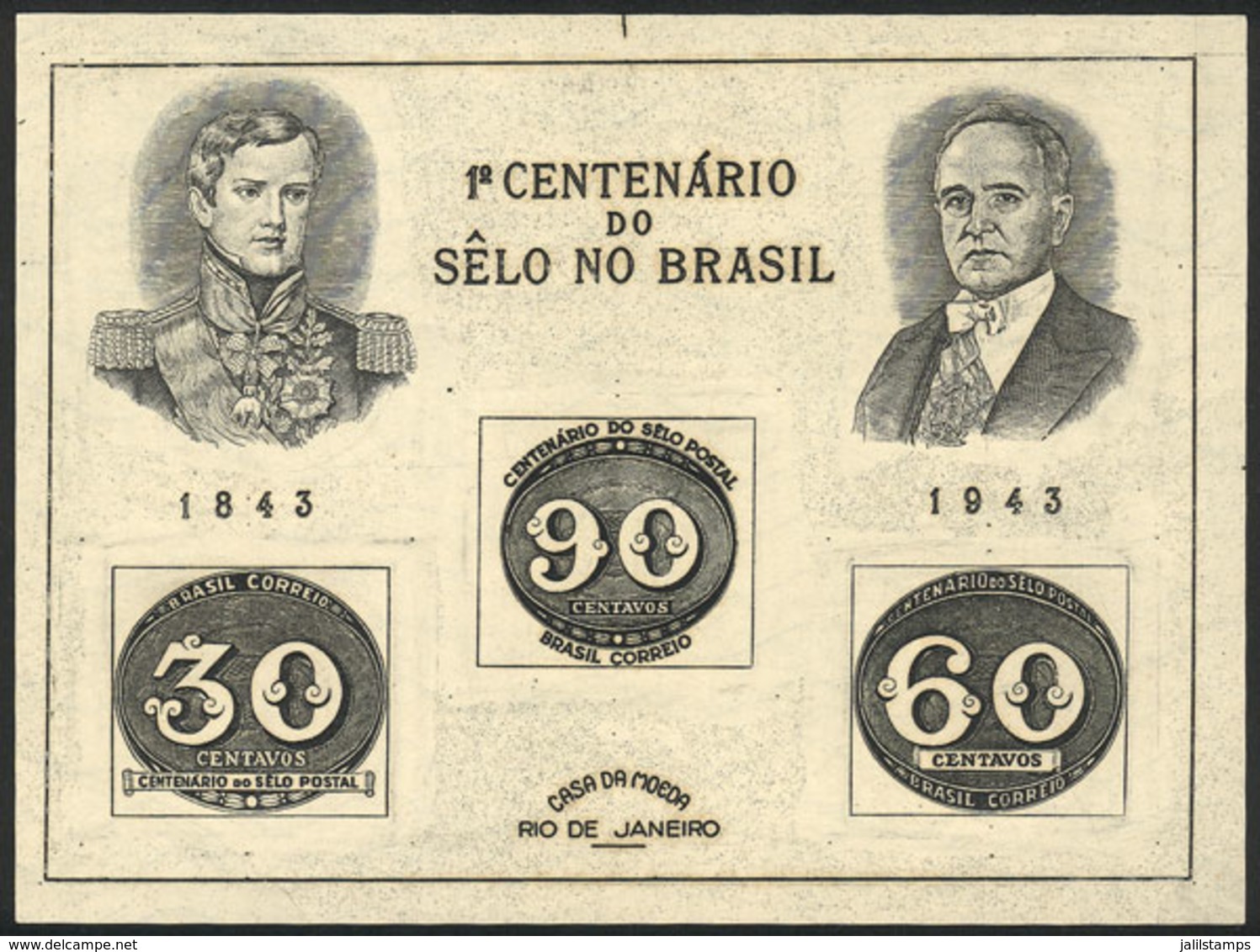 BRAZIL: RHM.B-8, 1943 Stamp Centenary, MNH (issued Without Gum), Excellent Quality! - Other & Unclassified