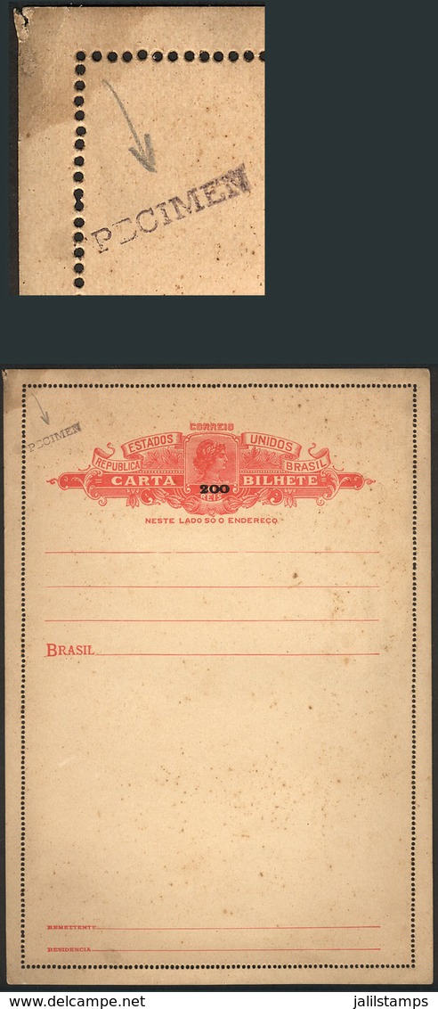 BRAZIL: RHM.CB-95, Unused Lettercard With Violet SPECIMEN Overprint At Top Left, VF, Rare! - Sonstige & Ohne Zuordnung