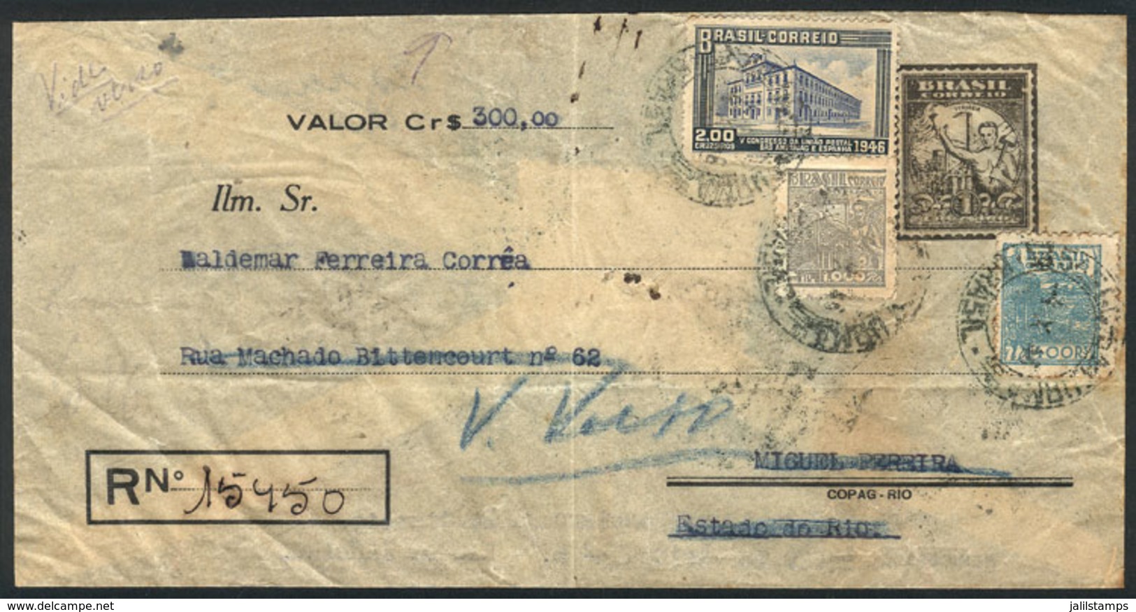 BRAZIL: RHM.EV-24, Envelope For Declared Values Used In 1946, VF Quality, Rare, Catalog Value 500Rs. - Autres & Non Classés