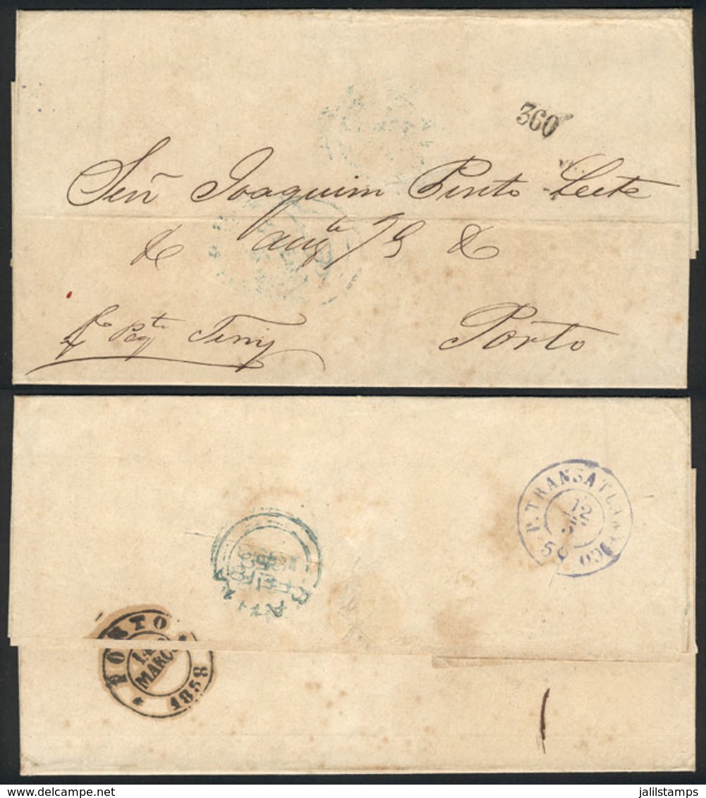 BRAZIL: Entire Letter Dated BAHIA 18/FE/1858, Sent To Porto Via "paquebot Jeny", With Datestamp Of The British Postal Ag - Other & Unclassified