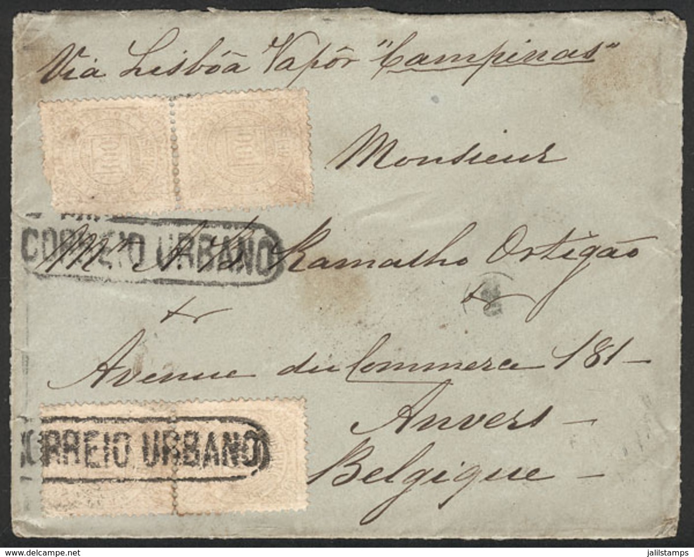 BRAZIL: Cover Sent From Rio De Janeiro To BELGIUM (to Writer Ramalho Ortigao) On 26/JUN/1888, Franked With 400Rs. With C - Sonstige & Ohne Zuordnung