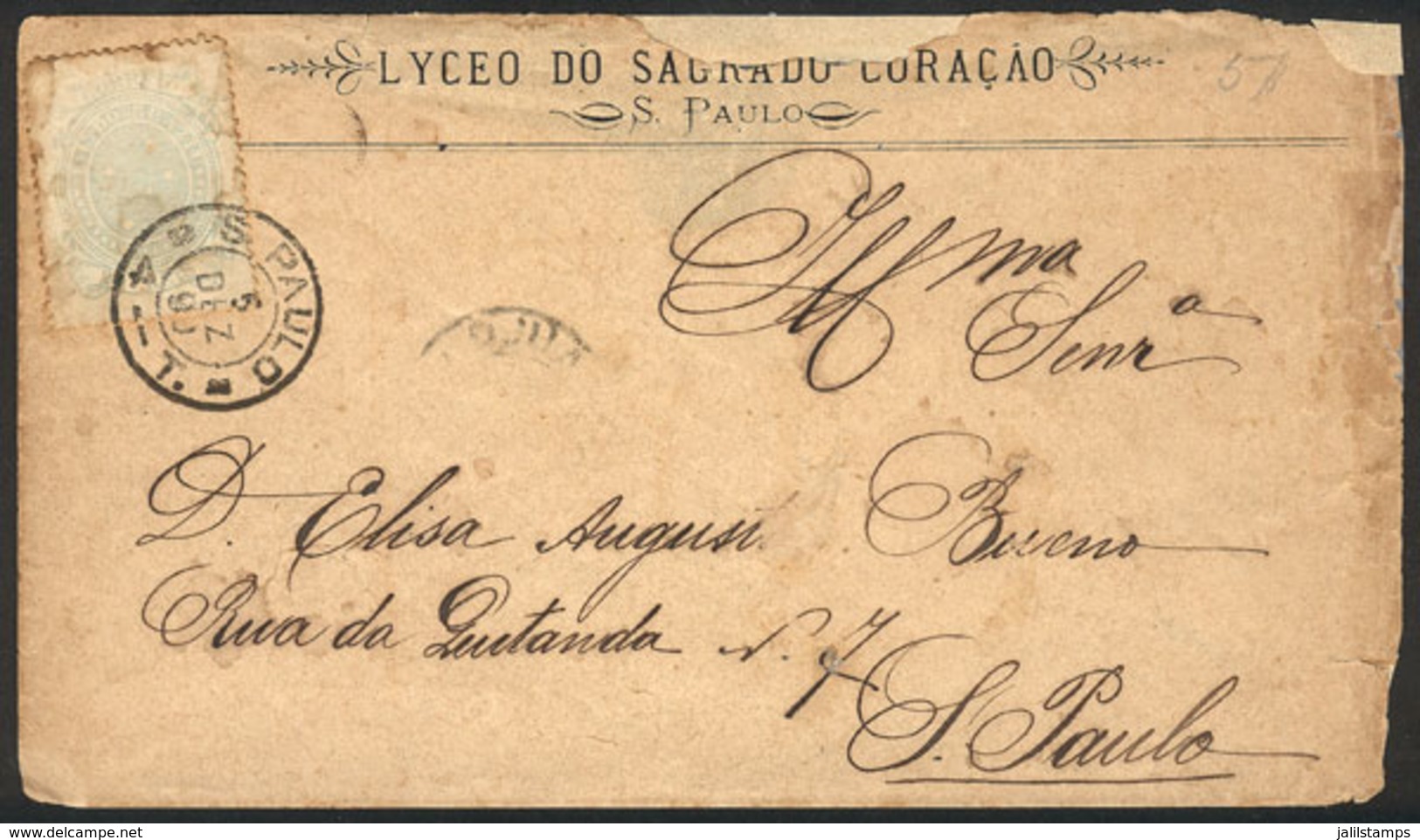 BRAZIL: Cover Used In Sao Paulo On 5/DE/1890 With Rate For PRINTED MATTER Of 20Rs. (it Contained A School Report), Minor - Other & Unclassified