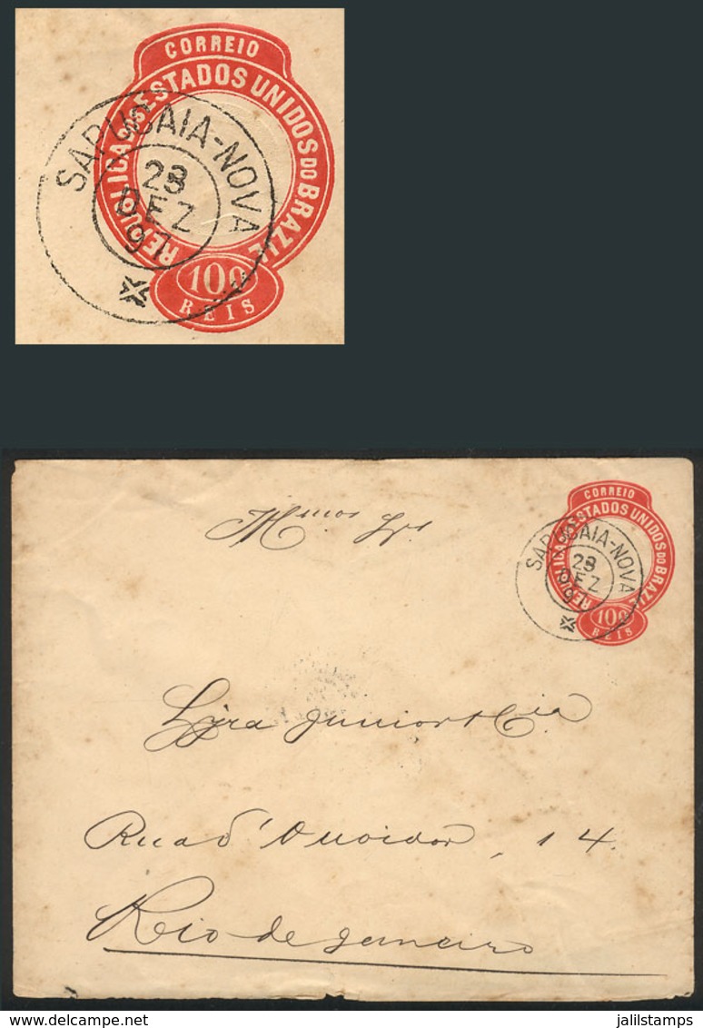 BRAZIL: 100Rs. Stationery Envelope Sent From SAPUCAIA-NOVA To Rio On 23/DE/1897, Rare Cancel, VF! - Other & Unclassified