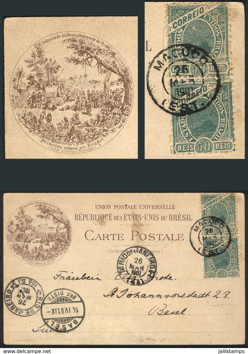 BRAZIL: Postcard With View Of The "First Mass In Brazil" (on Front, At Top Left) Franked With 100Rs. And Sent From MACUC - Other & Unclassified