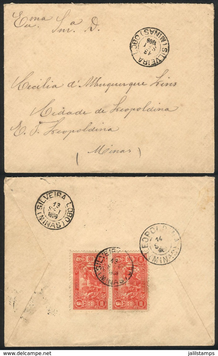BRAZIL: Cover Franked On Reverse By RHM.C-8 Pair, Sent From SILVEIRA LOBO (Minas) To Leopoldina On 13/SE/1909, VF Qualit - Autres & Non Classés